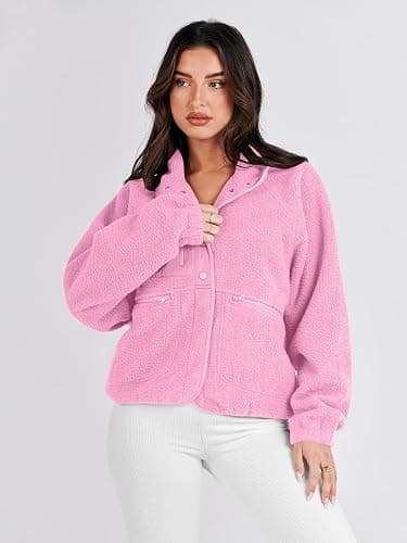 ANRABESS Womens Fuzzy Fleece Jacket Fall Casual Long Sleeve Cropped Sherpa Button Down Shacket Coats Outwear With Pockets thumbnail 7
