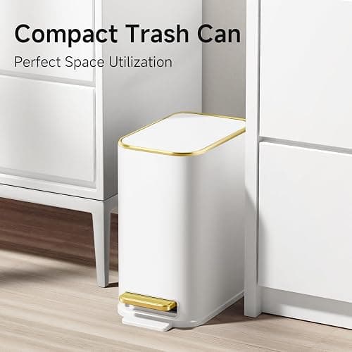TIPGO Small Bathroom Trash Can with Lid, 5 Liters / 1.3 Gal, White | Foot Pedal, Soft Close Lid, Removable Inner Bucket, Slim Stainless Steel Waste Basket for Bedroom, Office, Kitchen thumbnail 3