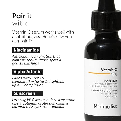 Minimalist 10% Vitamin C Serum for Brightening | Improves Hydration | For All Skin Types | For Women & Men | 1 Fl Oz / 30 ml thumbnail 6