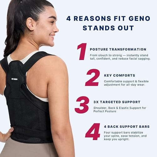 Fit Geno Posture Corrector for Women and Men - Adjustable Back Brace & Straightener for Scoliosis Hunchback Correction Back Pain Spine Corrector Back Support and Posture Trainer Large/X-Large thumbnail 3