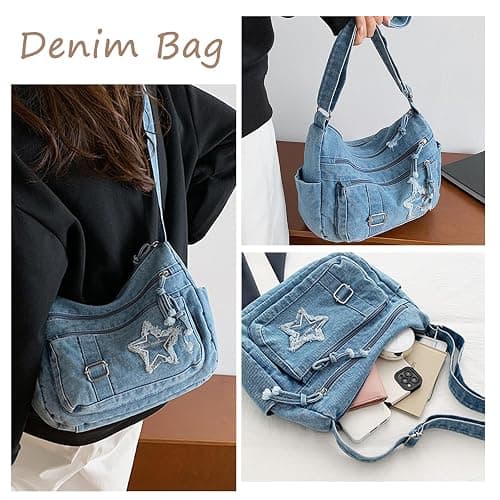 BVNTBZC Denim Crossbody Bag Vintage Jean Shoulder Purse Canvas Satchel Messenger Hobo Bag Retro Tote Handbag thumbnail 4
