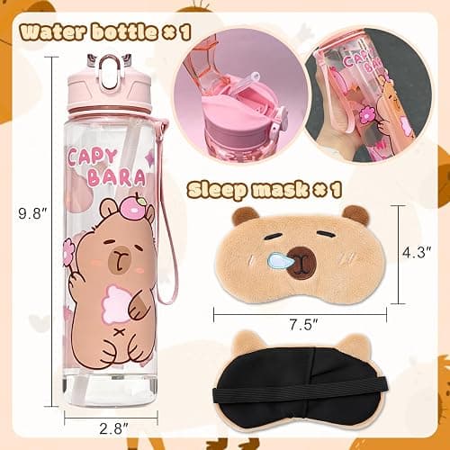 Capybara Plush Gifts for Girls, Including Capybara Water Bottle, Eye Mask, Comb, Wallet, Headband for Capybara Birthday Party Favor thumbnail 4