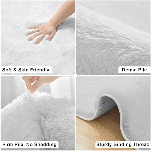 Merelax Soft Modern Indoor Large Shaggy Rug for Bedroom Livingroom Dorm Kids Room Home Decorative, Non-Slip Plush Fluffy Furry Fur Area Rugs Comfy Nursery Accent Floor Carpet 5x8 Feet, Ivory thumbnail 5