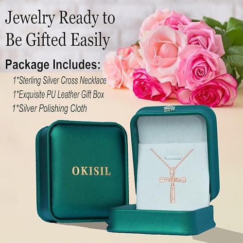 OKISIL Cross Necklace for Women, 925 Sterling Silver 18K Gold Plated Cross Necklaces for Women, Cross Pendant with 5A Cubic Zirconia Diamond, Birthday Christmas Jewelry Gifts for Women Her Wife thumbnail 6