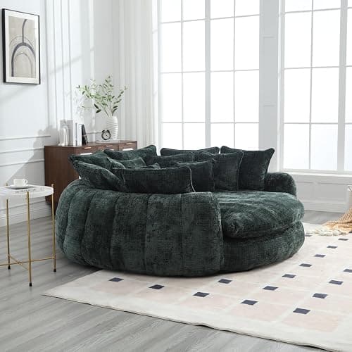 Oversized Round Chaise Lounge Chair, 81.1in Extra Wide Round Accent Chair for 2 People, Upholstered Barrel Chair, 14 Pillows, Comfy Cloud Daybed Lounge Fluffy Sleeper Sofa Chair, Living Room - L1056-green - 2 Seat-81.1in thumbnail 5