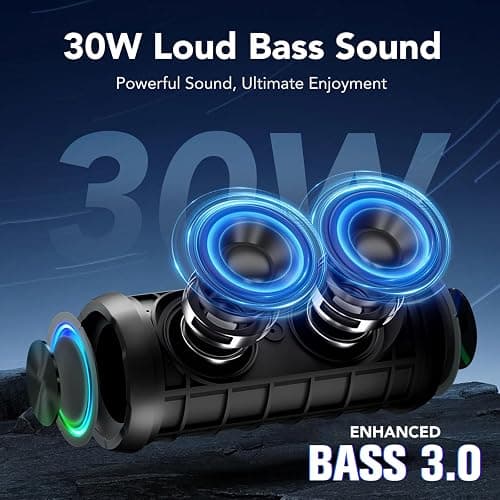 TIMU Portable Speaker Bluetooth 5.4, 30W Super Loud Bluetooth Speaker Wireless，Boost Bass 3.0, 30H Playtime, 8 RGB Modes, IPX7 Waterproof Speaker, TWS Pairing, for Outdoor/Home/Party, Gift Ideas thumbnail 2
