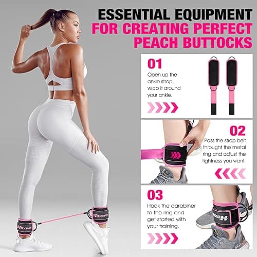 HOXWC Ankle Resistance Bands with Cuffs, Ankle Bands for Working Out, Ankle Resistance Band for Leg, Booty Workout Equipment for Kickbacks Hip Fitness Training, Exercise Bands for Butt Lift Women - 1-pink thumbnail 5