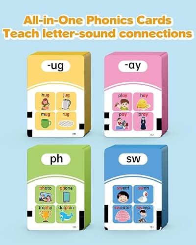 Phonics Talking Flash Cards for Toddlers 3-8, Airbition Learn to Read in 20 Stages, Digraphs CVC Blends Long Vowel Sounds Spelling Reading,Kindergarten First Second Grade Homeschool Educational Study thumbnail 4