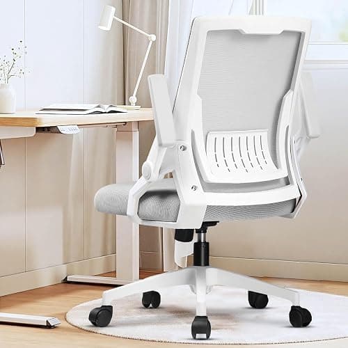 GTRACING Ergonomic Office Chair with Flip-up Armrests Executive Computer Chair for Home Office, Breathable Mesh & Comfy Lumbar Support, Wide Seat Gray - Image 1