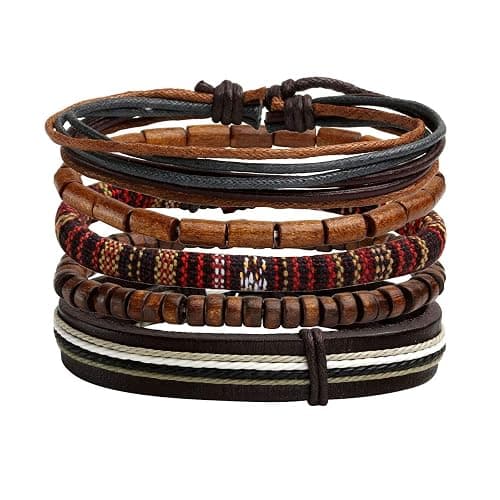 Manfnee 6-12PCS Braided Faux Leather Bracelet Punk Cuff Wrap Bracelets for Men Women Adjustable thumbnail 5