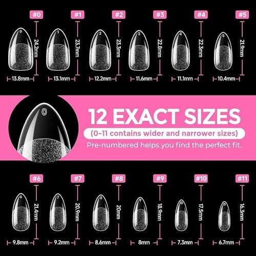 UNA GELLA Almond Nail Tips, 216pcs Pointed Almond Gel Nail Tips Pre-shape Half Matte Full Cover Clear Acrylic Soft Gel Fake Nails for Nail Extension Nail Art 12 Sizes thumbnail 8
