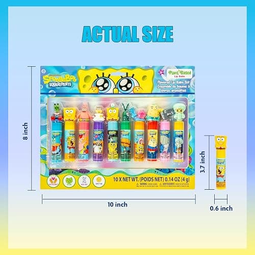 SpongeBob Lip Balm Set, 10-Piece with Removable 3D Toppers thumbnail 4