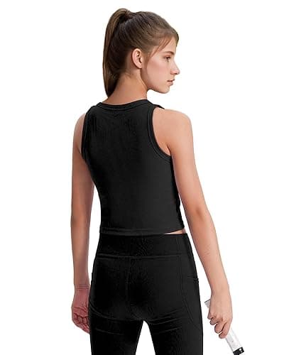 JOCMIC Girls Tank Tops Kids Athletic Tank Ribbed Knit High Neck Crop Tops for Gym Yoga thumbnail 4