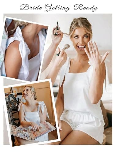 Ekouaer Womens Silk Pajama Set Bow Tie Knot Tank Top Satin Pjs Sets for Bridal Party 2 Piece Cami Shorts Sleepwear S-XXL thumbnail 5