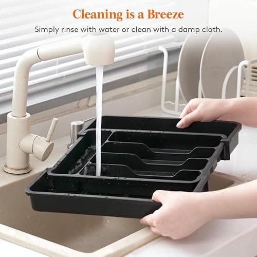 Lifewit Cutlery Organizer, Expandable Utensil Organizer for Kitchen, Utensil Holder, Adjustable Cutlery Tray Drawer Organizer for Spoons, Knives, Kitchen Organizers and Storage, Black thumbnail 7