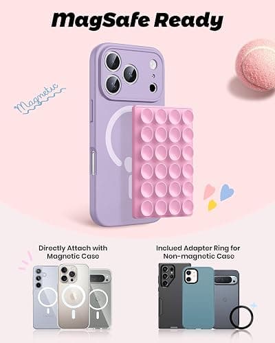 amBand Airplane Travel Essentials Phone Holder, Anti-Slip Magnetic Suction Cup Phone Mount for iPhone Fits Magsafe Attachment, Influencer/Sharer/Content Creator Must Haves for Selfie/Video, Peony Pink thumbnail 2
