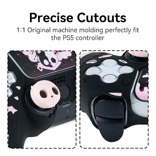 GeekShare Halloween ps5 Controller Skin Set Sweetheart Skull Design Anti-Slip Silicone Cover for ps5 Wireless Controller with 2 Thumb Grips & 2 Stickers (Black) thumbnail 2