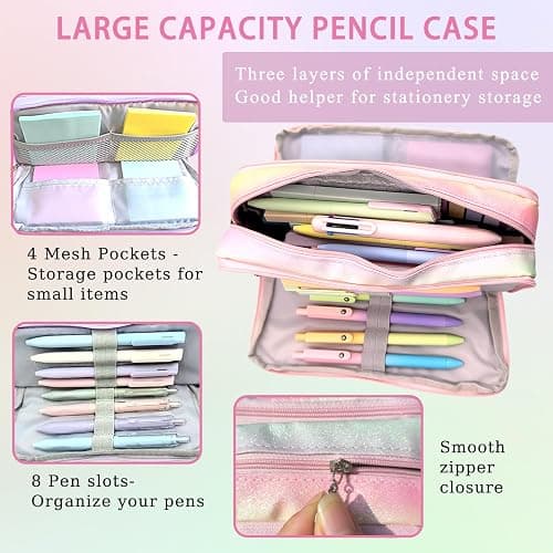 52Pcs Aesthetic School Supplies Set,Bible Study Supplies Journaling Kit for Women,with Large Iridescent Pencil Case, journal notebook,No Bleed Highlighters and Pens,Sticky Notes, (Rainbow-colored) thumbnail 5
