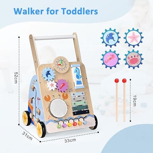 Pikasser Chariot de Marche Bebe, 8-en-1 Trotteur Bébé en Bois, Trotteur et Jouet éducatif pour les tout-petits de 3 mois à 2 ans, Cadeau pour Garçons et Filles thumbnail 2