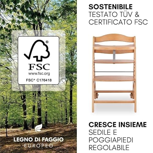 hauck Seggiolone Beta Plus Deluxe - Seggiolone Evolutivo in Legno con Sdraietta e Dondolo per Neonati, Sediolone Pappa, Sicurezza Massima con Cintura a 5 Punti, Regolabile per Tavoli Standard thumbnail 7