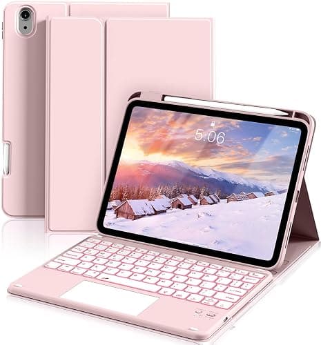ZKTUYU for iPad (A16) 11th 10th Generation Case with Keyboard, 7-Colors Backlit, Folio Cover with Pencil Holder, Multi-Touch Trackpad, Detachable Keyboard for iPad 11/10.9-inch 2025/2022 (Baby Pink) - Image 1