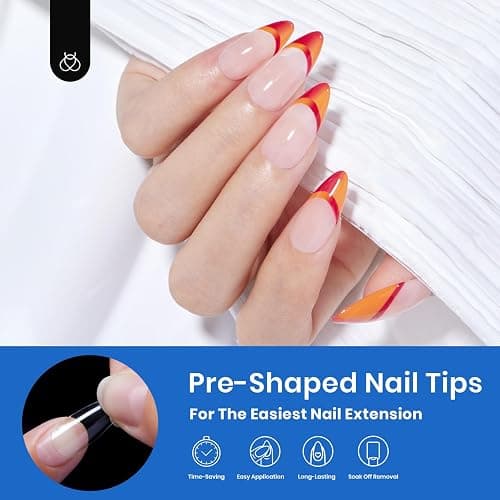 Beetles Gel Nail Tips Almond Medium Shape Nails, 500Pcs Pre Shaped Soft Nail Tips Clear Full Cover False Nails for Gel Nail Polish Soak Off Easy Nail Extensions Press on Nails thumbnail 2