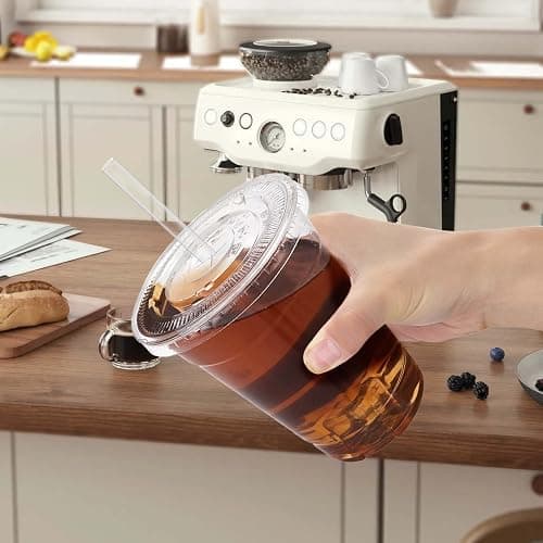 Clawsoff 100 Pack 16 oz Disposable Clear Plastic Cups with Lids and Straws | Cold Drinking Coffee Cups, Sturdy To Go Cups, Leak Proof, Food Safe, Thickened Durable, for Iced Coffee, Cold Beverage thumbnail 2