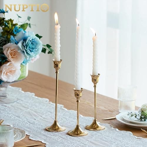 Candlestick Holders Taper Candle Holders, Set of 3 Candle Stick Holders Set, Brass Gold Candlestick Holder Set, Vintage Modern Decorative Centerpiece for Table Mantel Wedding Housewarming Gift thumbnail 8