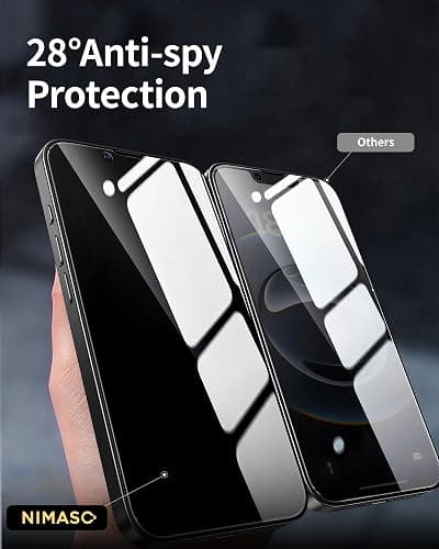NIMASO for iPhone 17e/16e/13 Pro/13/14 Screen Protector, 2 Pack Privacy Tempered Glass, Anti-Spy, 9H Hardness Shockproof, Automatic Dust Removal, Instant Installation (6.1 inches) thumbnail 3