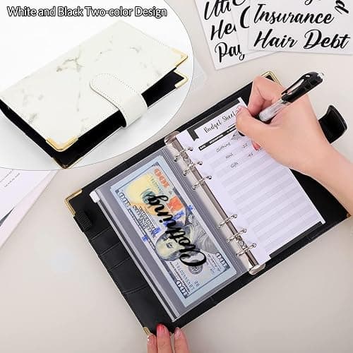 SKYDUE Budget Binder, Money Saving Binder with Zipper Envelopes, Cash Envelopes and Expense Budget Sheets for Budgeting (White/Black) thumbnail 4