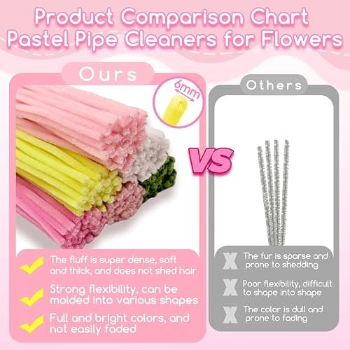 601PCS Complete Pink Pipe Cleaners Flower Kit–Pastel Pipe Cleaners for Flowers, DIY Craft Supplies for Projects, 6 Colors, with Floral Wires, Tape, Glue Sticks, Ribbon, Stamen, Manual & Video Tutorial thumbnail 3