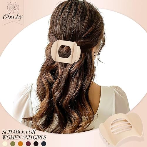 Obeoby 6 Pcs Flat Hair Clips for Women, Medium Flat Claw Clips French Hair Barrettes Accessories Hair Claws for Medium Hair Volume Stocking Stuffers thumbnail 4