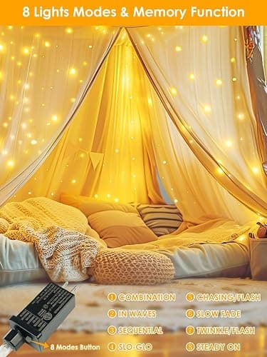 66Ft 200 LED Fairy Lights Plug in, Waterproof String Lights Outdoor & Indoor 8 Modes Christmas Light Bedroom Decor, Timer Twinkle Lights for Girl's Room Garden Party Christmas Decorations (Warm White) thumbnail 3