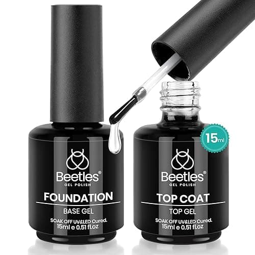Beetles 2 Pcs 15ml No Wipe Gel Top Coat and Base Coat Set - Shine Finish and Long Lasting, Soak Off LED Nail Lamp Gel Base Top Coat Finish Nail Art Design Manicure Gifts for Women - 0-Base Top Coat