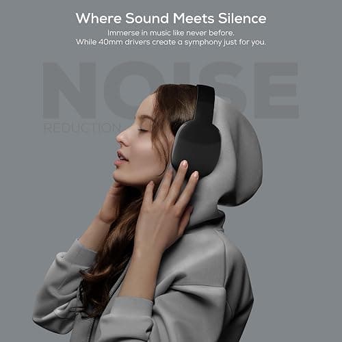 Gabba Goods Wireless Over Ear Bluetooth Headphones with Microphone - Wireless Headset -Noise Reduction - Bluetooth, Wired,Built in Micro SD for Travel, Home, Work TV,PC,Gaming,Cellphone (Black) thumbnail 2