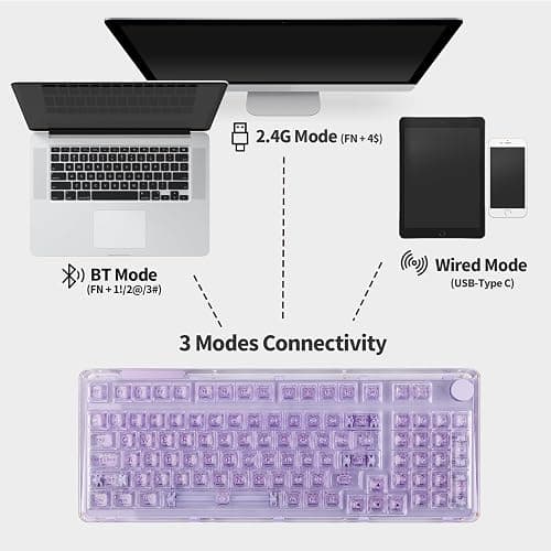 KiiBoom Phantom 98 Hot Swappable Crystal Gasket-Mounted Mechanical Keyboard, Triple Mode NKRO Gaming Keyboard with South-Facing RGB, Clear Keycaps, 8000mAh Battery for Win/Mac (Purple) thumbnail 3