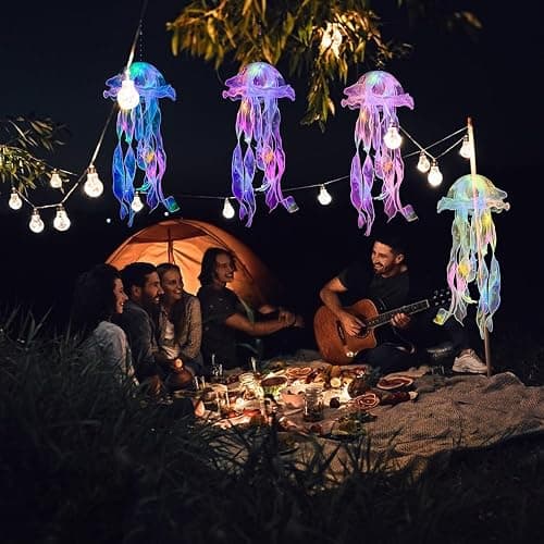 Jellyfish Decor, 4 Pcs Jellyfish Lanterns Lamp for Mermaid Theme Party, Hanging Colorful Jelly Fish Decoration Lights for Birthday Party Under The Sea Party Decoration for Women Girl Baby (4 Colors) thumbnail 3