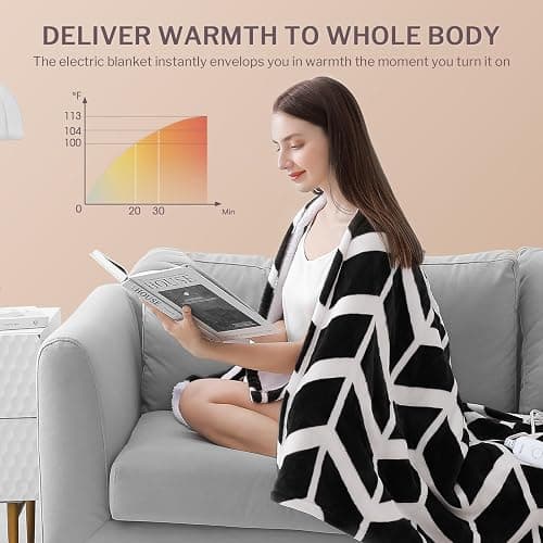 VENTIMI Electric Blanket Heated Throw, 50" x 60" Heated Blanket with 5 Heat Levels & 3 Hours Auto Off, Fast Heating Blankets with ETL & FCC Certification, Black thumbnail 4