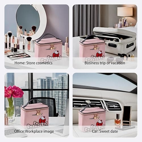 AmBealla Makeup Bag Large Waterproof Cosmetic Bags with Makeup Brush Holder,Cute Printed Makeup Organizer for Women Traveling,Portable Toiletry Bag for Girls thumbnail 5