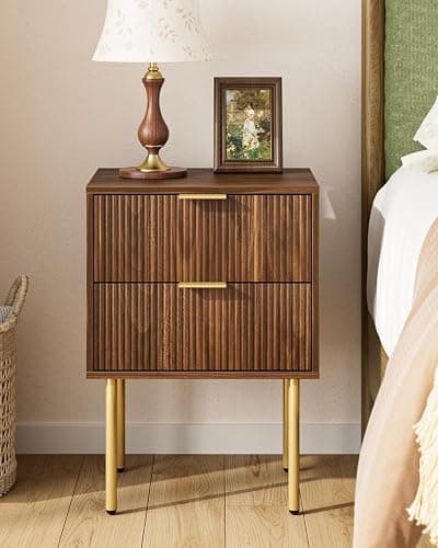 AEPOALUA Nightstand,Morden Bedside Table with Gold Frame,Small Night Stand,End Table,Bedside Furniture,Side Table with Drawer and Shelf for Bedroom,Living Room (2Drawers, Walnut Brown) thumbnail 7