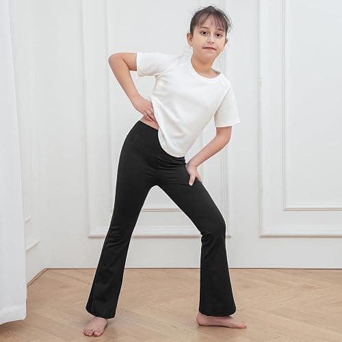 KAKU NANU Girls Flared Leggings 2 Pcs,5-14 Years High Waisted Black Grey School Trousers Yoga Pants Sports Dance Joggers Leggings thumbnail 3