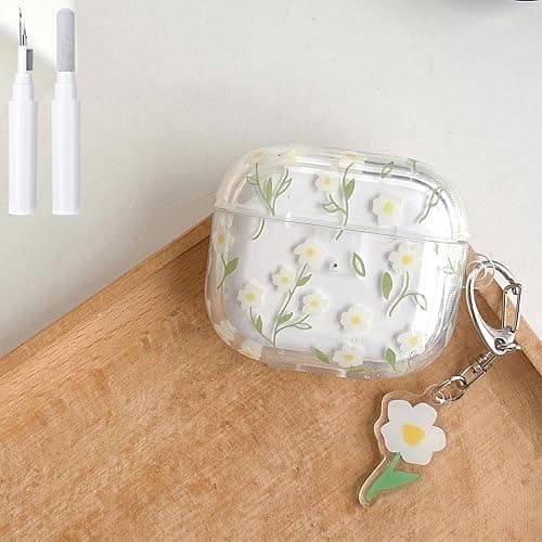 Hidysfas Compatible with AirPods Pro Case Soft TPU Flowers with Cleaner Kit Cute Keychain Cover Floral for Girls Women Airpods Pro 2nd/1st Generation Floral-Green Leaves - Image 1