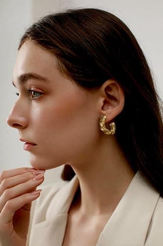 9 Pairs Chunky Gold Earrings Set for Women Trendy Lightweight Gold Plated Hoop Earrings Hypoallergenic Jewelry thumbnail 6