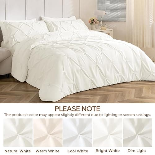 Sasttie Queen Comforter Set, 7-Piece Bed in a Bag, Pintuck Bedding Sets for All Season, Includes Comforter, Flat Sheet, Fitted Sheet, Pillowcases and Pillowshams, Ivory thumbnail 7