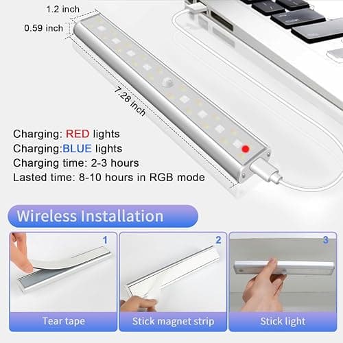 Under Cabinet Lighting, Under Counter Lights for Kitchen 5 Packs 48 LED 15 Color Temps Dimmable Battery Operated RGB Lights with Remote Wireless Closet Lights for Bedroom Wardrobe Stair thumbnail 5