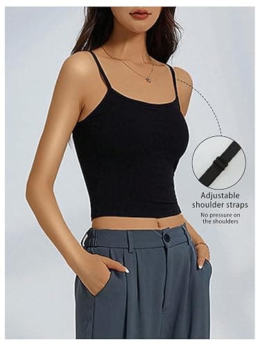 WDIRARA Women's 3 Pack Cami Crop Top Built in Bra Spaghetti Strap Tank Tops | Camisole,Basic, Versatile, Casual thumbnail 5