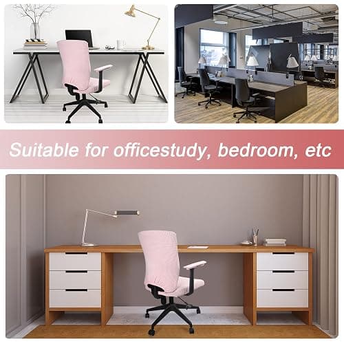 Tallew 4 Pieces Office Chair Covers Set Computer Universal Protective Stretchable Chair Seat Covers Desk Armrest Slipcovers Pads Office Cushion Backrest for Rotating (Polyester,Pale Pink) thumbnail 6