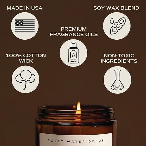 Sweet Water Decor Cozy Season Soy Candles - Fall Candles with Woods, Warm Spice, and Citrus Scent for Home Decor - Soy Candle with 40 Hours Burn Time - 9Oz Black Lid Amber Jar Candles Fall Scents thumbnail 7
