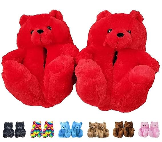 LELEBEAR Teddy Bear Slippers, Plush Animal Slippers Winter Warm Shoes - Image 1
