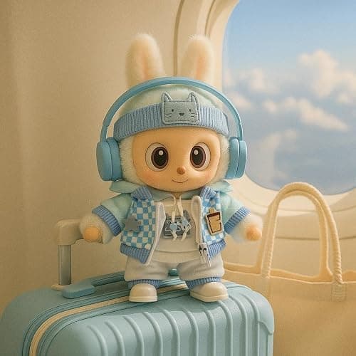 Blue Hoodie Outfit Set for 17cm / 6.69in Doll – Casual Streetwear Clothes with Headphones, Plaid Jacket, Pants and Shoes – (Doll Not Included) thumbnail 9